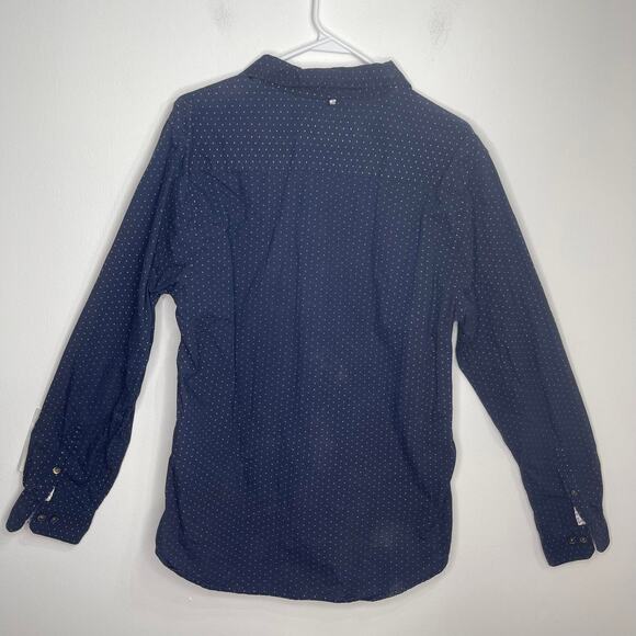 PD&C men's large button down casual shirt navy blue white cotton slim fit - Picture 2 of 16